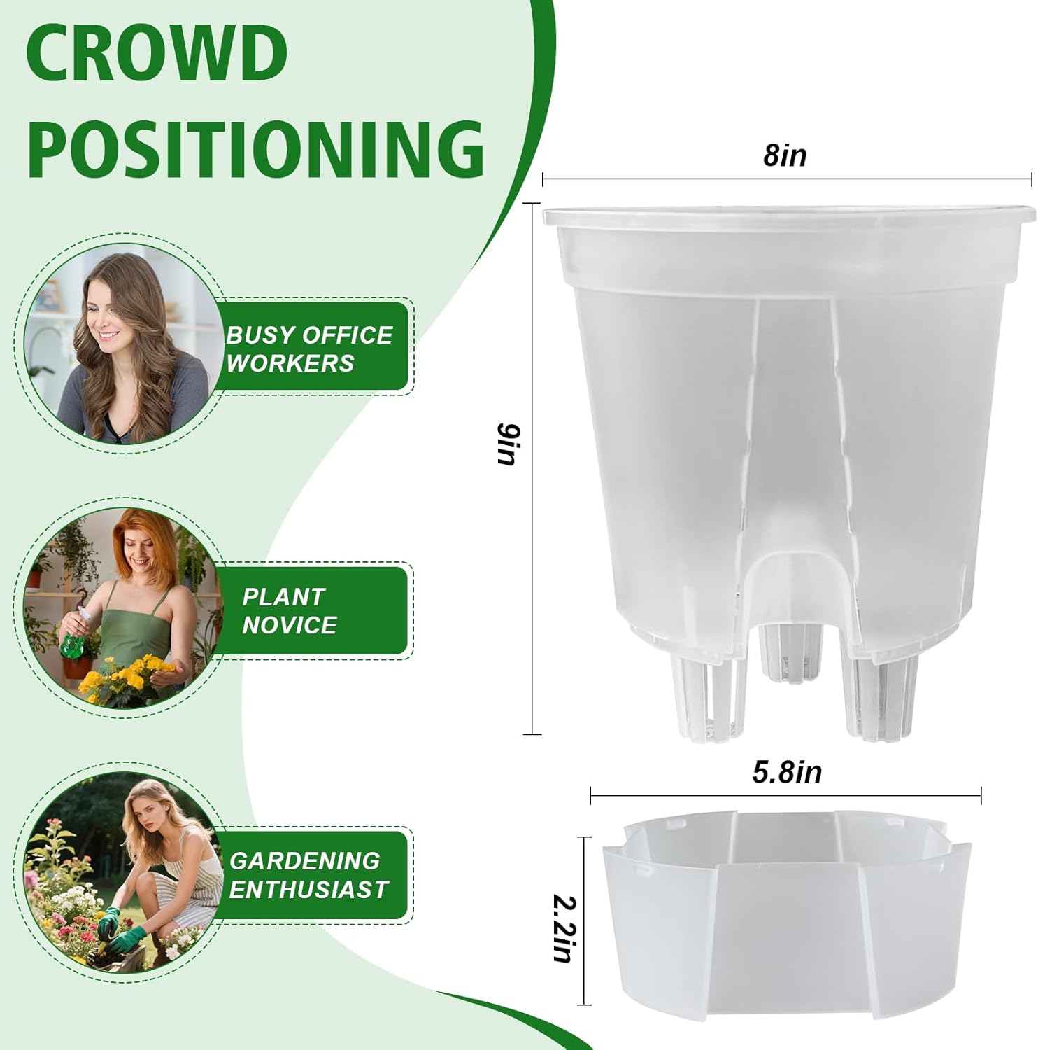 Cdd's Path Large Naked Root Planter Self Watering Pots Set with Holes for Indoor/Outdoor Plants, Planter Pot with Watering Hole/Reservior and Air Pipes (Clear, 8 inch-5 Pack) - Image 2