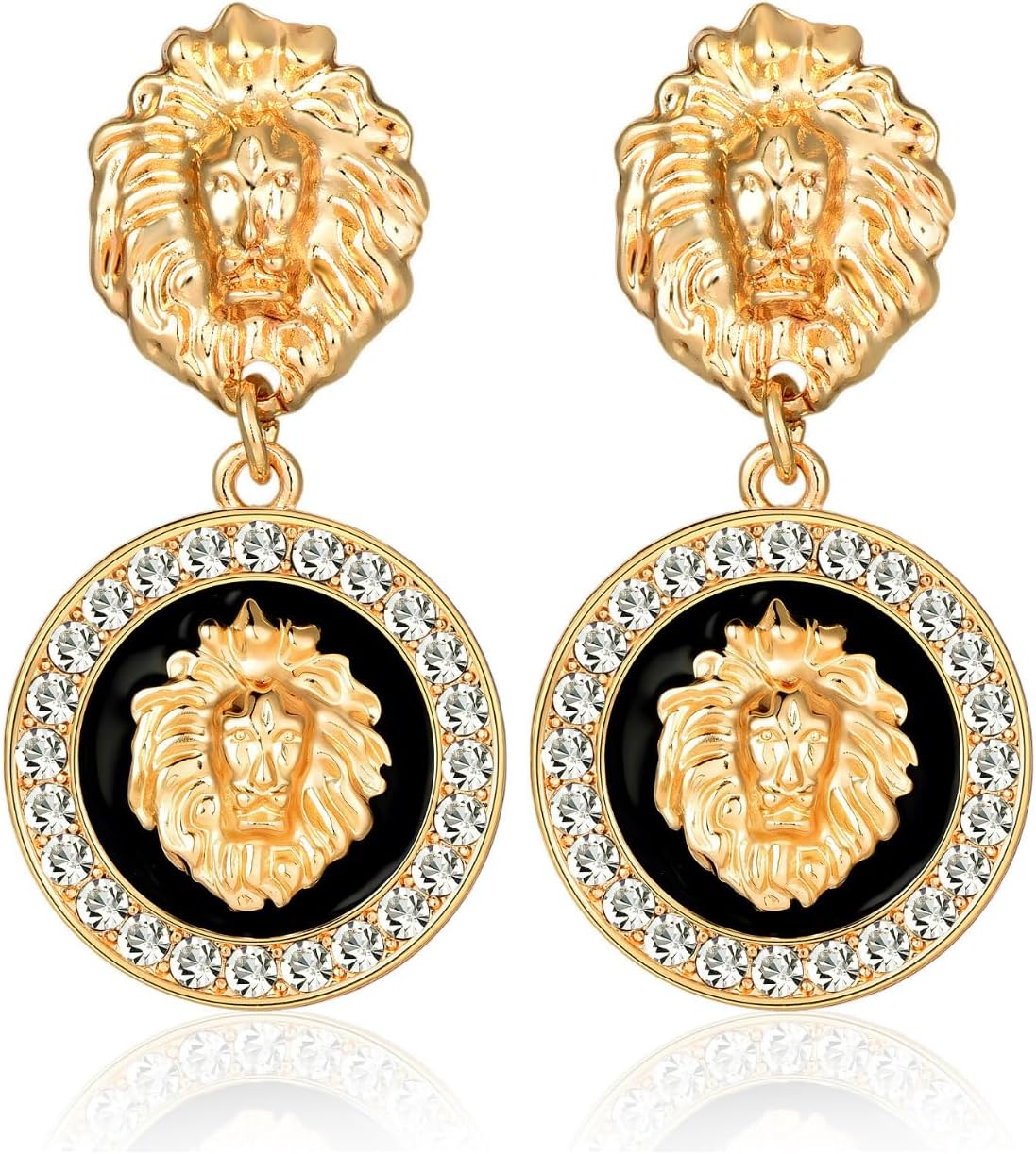Statement Lion Drop Earrings Gold-Plated Rhinestone Lion Head Dangle Earring Hip Hop Party Nightclub Cocktail Jewelry