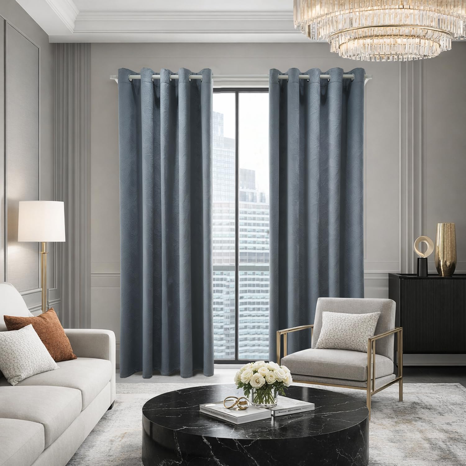 GC GAVENO CAVAILIA Eyelet Blackout Curtains for Living Room | 2-Panel Ring Top Blackout Grey Velvet Curtains 66"×72" | Room-Darkening, Light-Blocking, Thermal-Insulated Window Curtains & Drapes