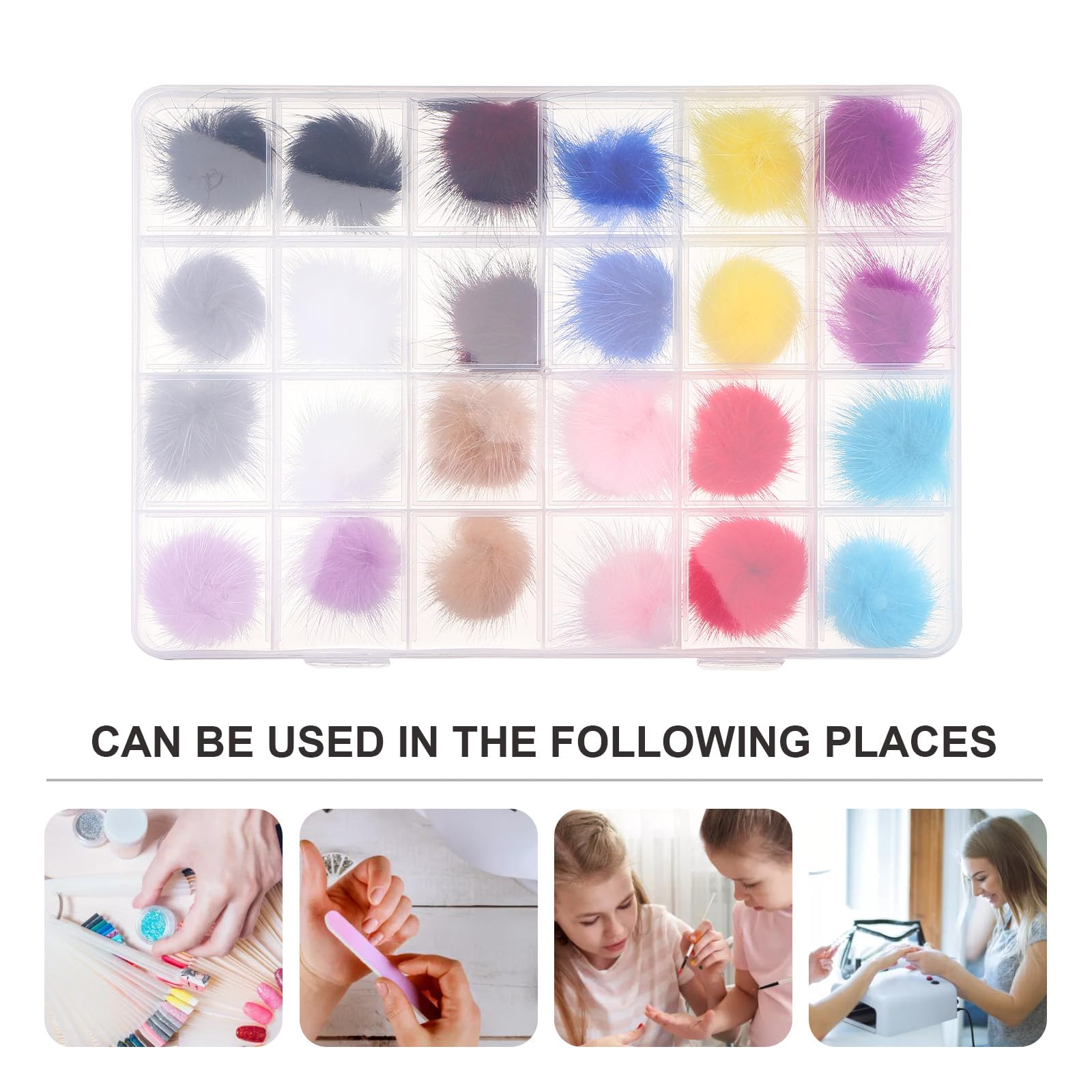 Kit Accessori Unghie 24 Pezzi Decorazioni per Nail Art Palle Soffici in Lana per Manicure Creativa Decorazione per Unghie Fai da Te