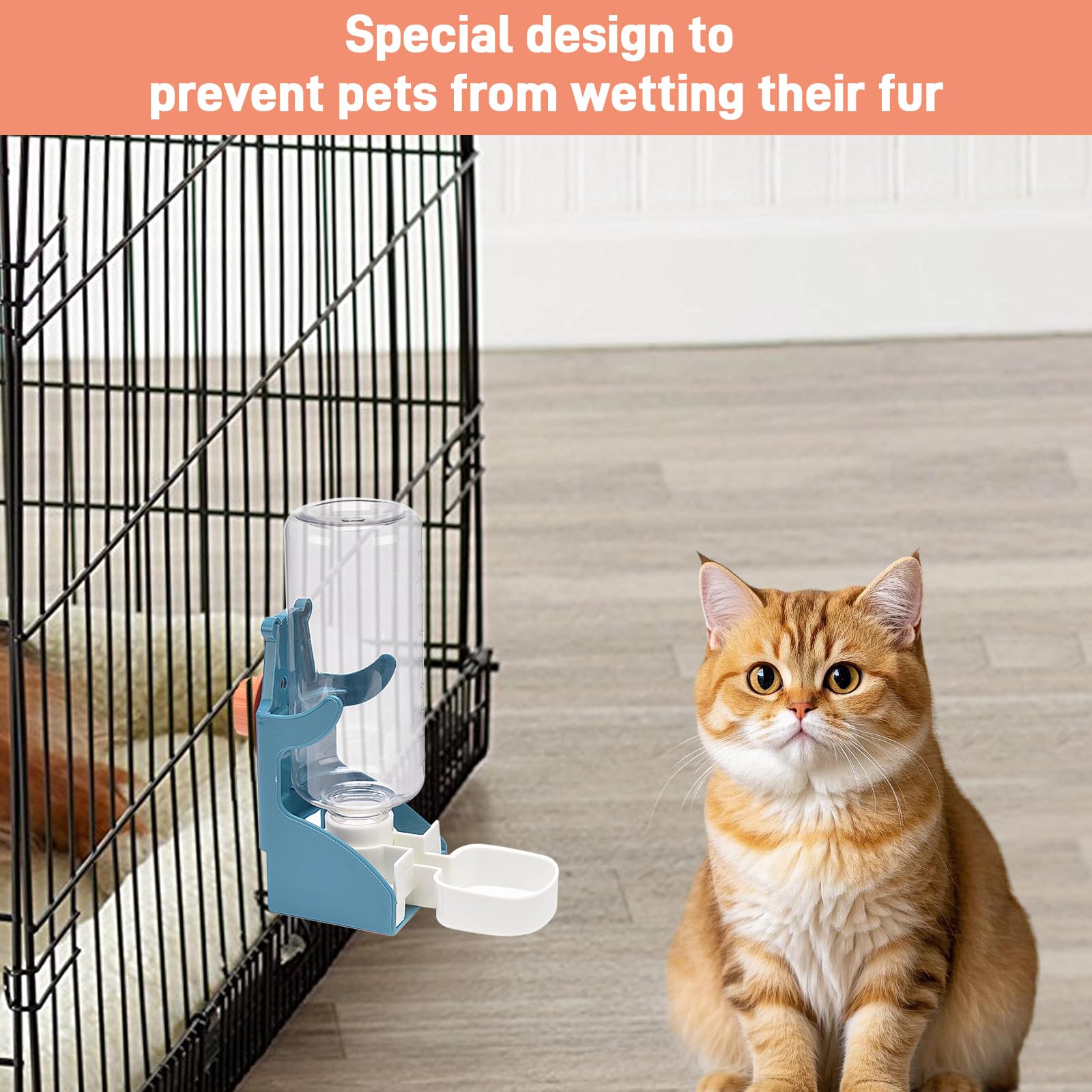 2 pièces de distributeur d'eau automatique pour lapins, 500 ml, bouteille de boisson suspendue pour lapins, cochons d'Inde, chinchillas, hérissons, furets, hamsters (Bleu, Orange)