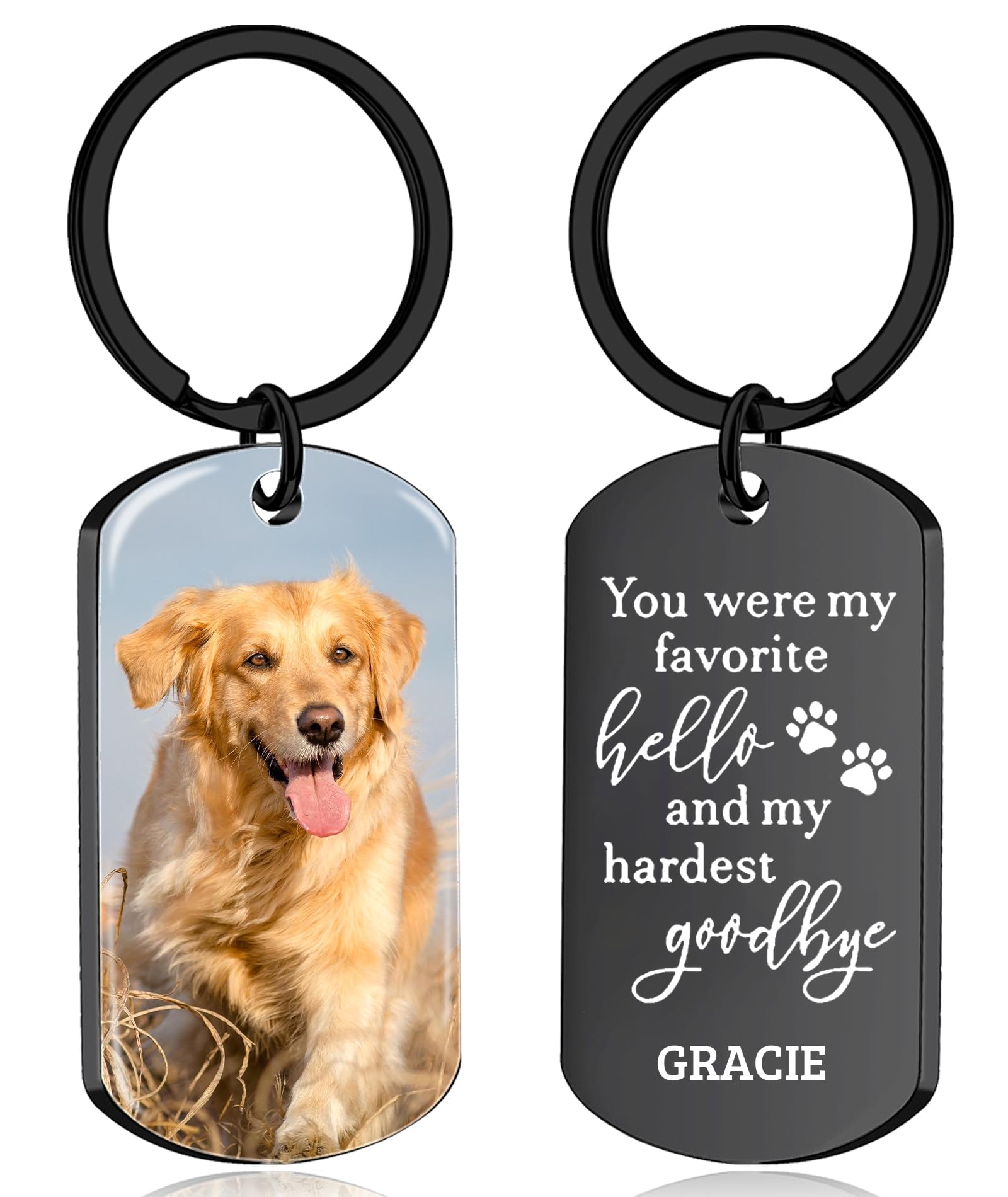 JONZIN Personalised Dog Memorial Gifts for Loss of Dog,Custom Keychain with Pet Photo,Pet Bereavement Gifts for Pet Lover (UV Color Dog Tag - Black)