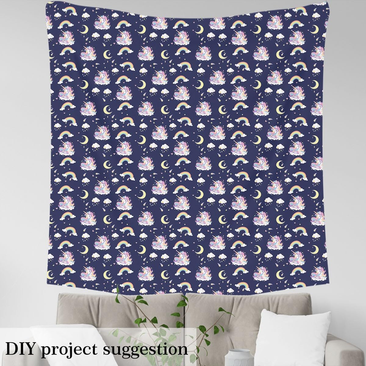 Unicorn Fabric by The Yard,Watercolor Cartoon Animals Rainbow Material by The Yard,Dreamy Sky Moon Stars Fabric Panels,Cute Unicorn Galaxy Sewing Fabric,3 Yards,108" L x 59" W,108" L x 59" W