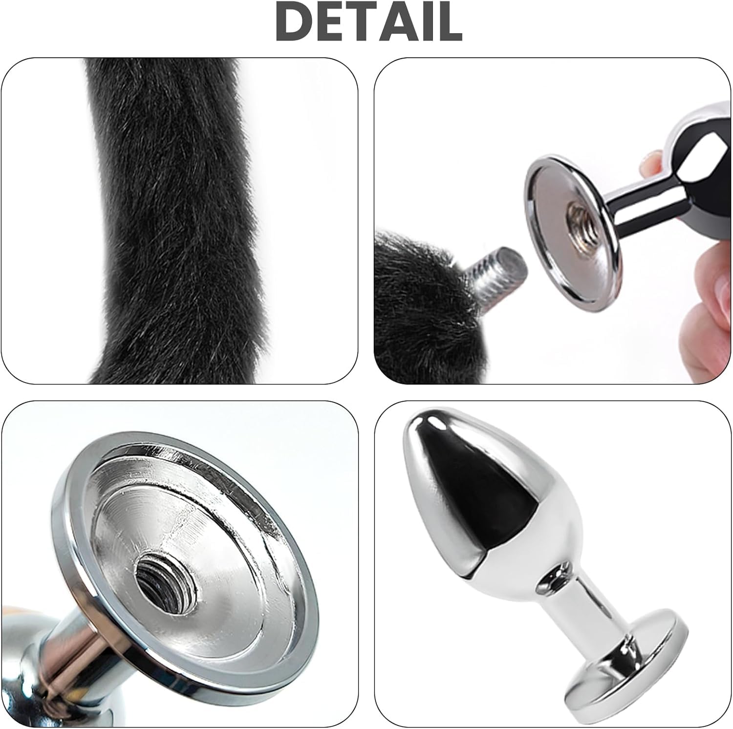 Sexy Fox Tail Anal Plug Kit with 2 Interchangeable Metal Butt Plugs, Detachable Faux Fur Tail for Cosplay Role Play, Adult Sex Toy for Women Men Beginners - Anal Training