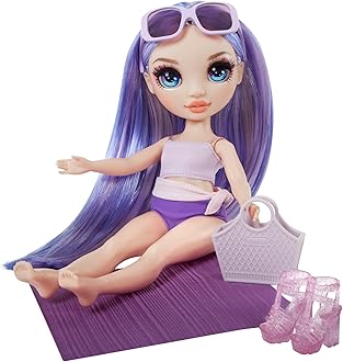 RAINBOW HIGH Swim & Style - Purple (Purple) - 28cm Doll with Shimmering Pareo to Wear More than 10 Ways - Swimsuit, Sandals, Accessories - Toy for Kids - For Ages 4-12