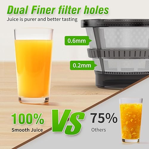 Miniatura 5 de Exprimidor de prensa en frío, canal de alimentación extra grande de 5.7 pulgadas, máquina extractora de jugo con doble barrena, exprimidor de