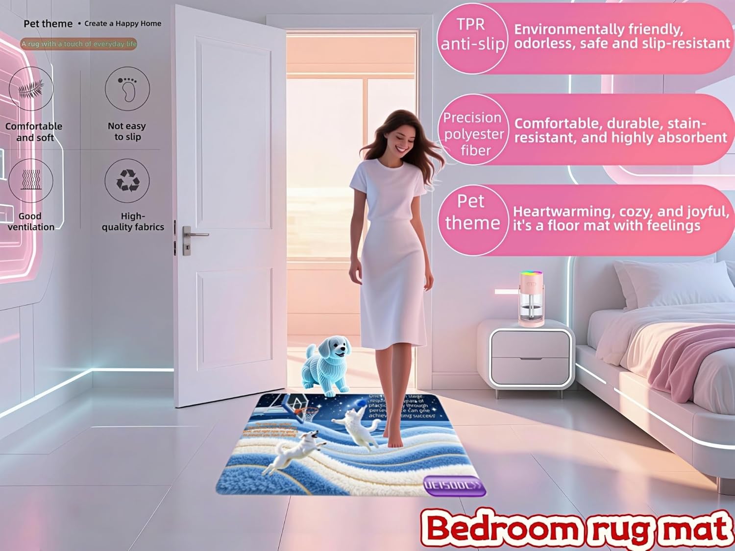 Outdoor doormat，bathroom non-slip mat, anti-slip, water-absorbent, decontamination and wear-resistant, 2Piece 20*32，32*48 inch, TPR eco-friendly and odorless, exquisite pet-themed design to hide dirt