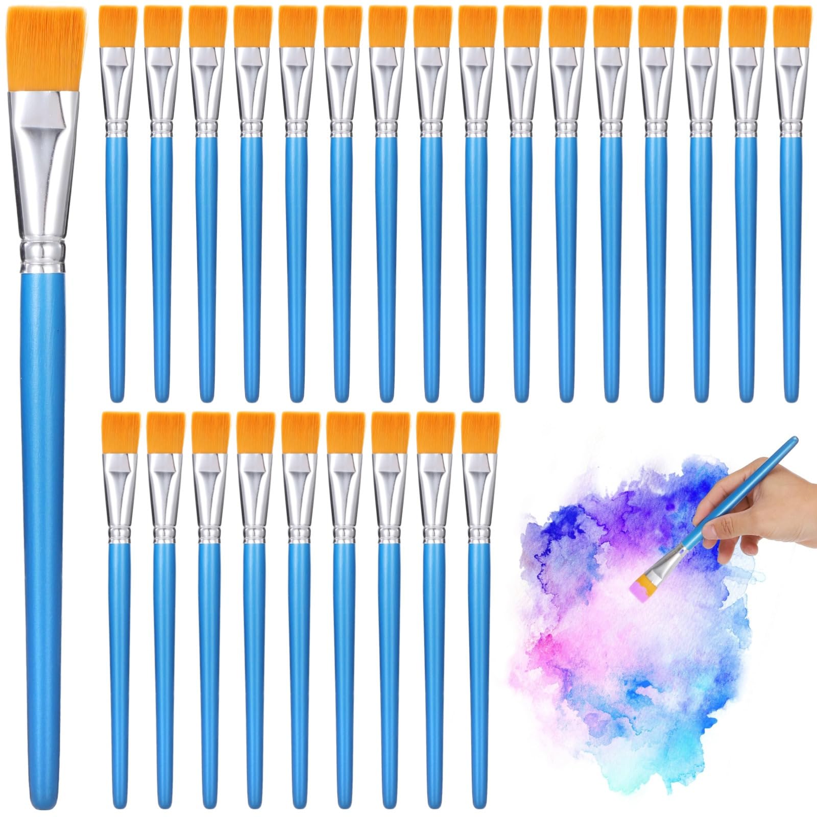 60 pinceles de nailon para acuarela, acrílico, plano, 1 pulgada, mango de madera cómodo con pinceles a granel, pincel grande para cara de arte, proyectos de bricolaje, clases de arte