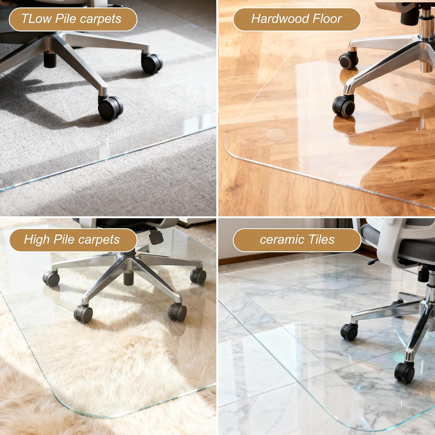 Vicwe Glass Chair Mat for Carpet,32"x48" Tempered Glass Office Chair Mat,1/5" Thick Glass Chair Mat with Rounded and Polished Edges,Smooth Glide for Carpet & Hardwood Floor Protection