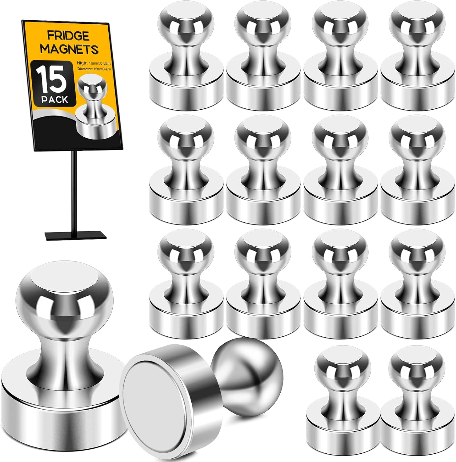 MIKEDE Fridge Magnets for Whiteboard, 15Pcs Strong Magnets for Whiteboard, Refrigerator Magnets Neodymium Push Pins Magnets for Office, at School, Classroom, Kitchen