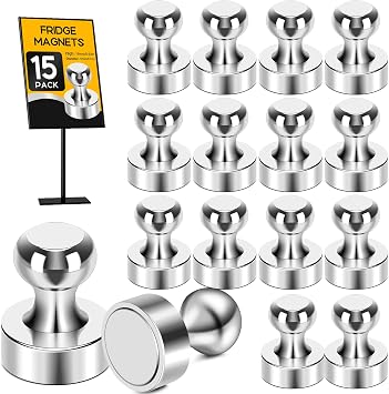 MIKEDE Fridge Magnets for Whiteboard, 15Pcs Strong Magnets for Whiteboard, Refrigerator Magnets Neodymium Push Pins Magnets for Office, at School, Classroom, Kitchen
