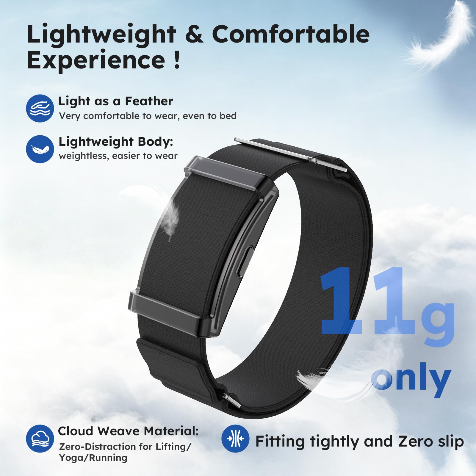 findtime Monitor de ritmo cardíaco del sueño, ultraligero, contador de pasos, calorías, modos deportivos, rastreador de actividad sin pantalla, para teléfonos Android iOS, hombres y mujeres, pulsera