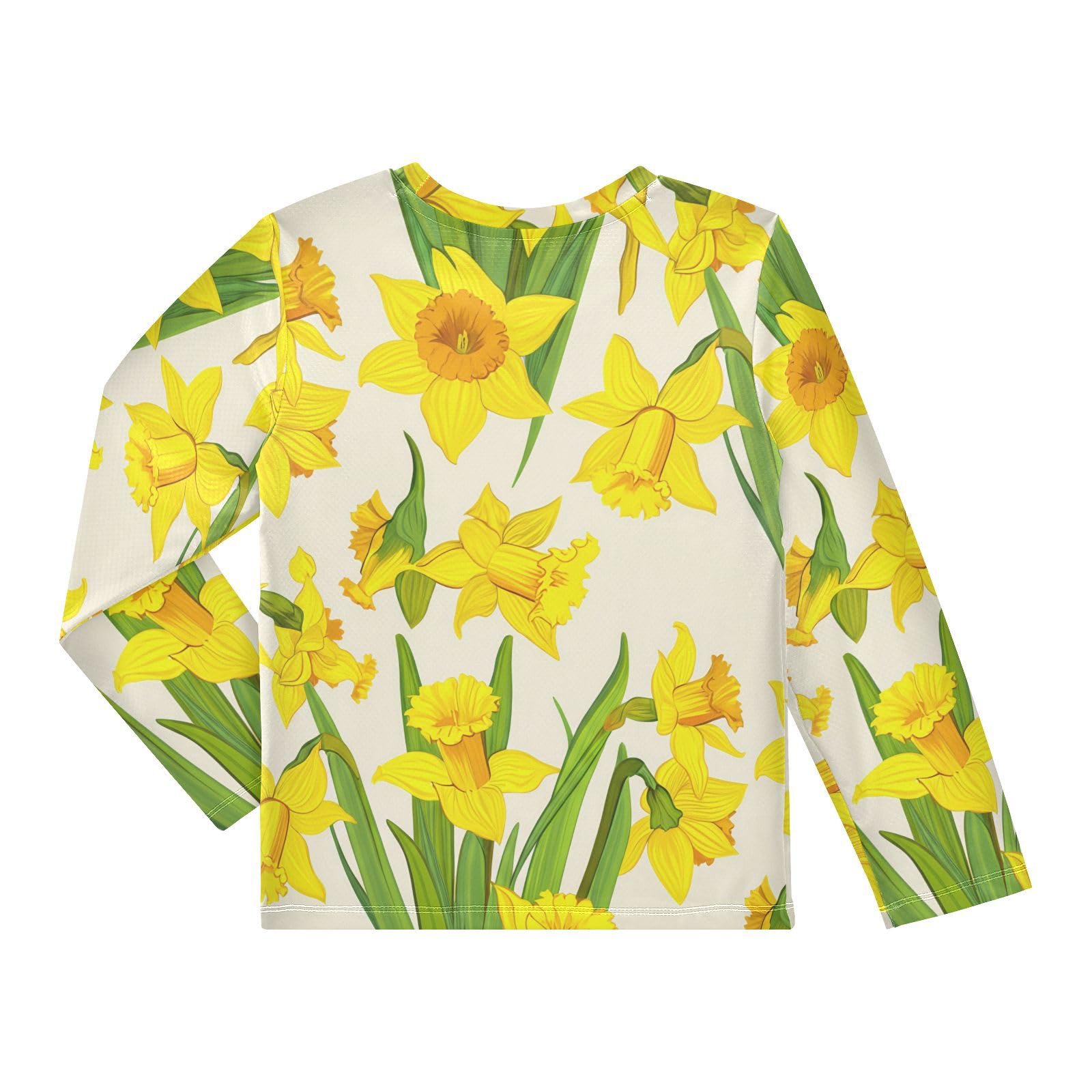 Daffodils Flower Leaves Beige Boy's Rash Guard Swim Shirt Long Sleeve Sun Shirt for Running Swiming Pool UPF50+ 3T
