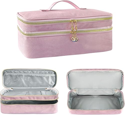 Bolsa de viaje para herramientas para el cabello con almohadilla resistente al calor, funda de transporte de viaje de doble capa para alisador,