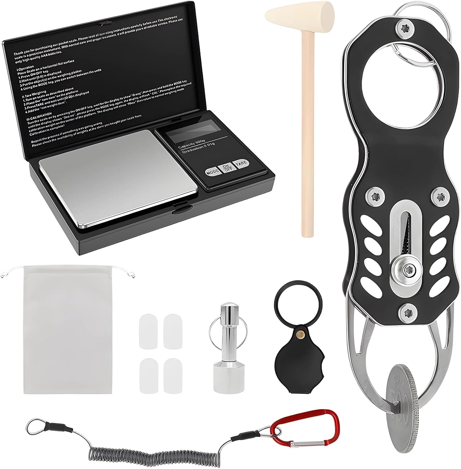 Pocket Gold Silver Coin Testing Kit, with Scale, Magnifying Glass, Specie Clip and Metal-Gripping Keychain, Portable Metal Tester Tool for Jewelry, Precious Metals and Crafts, 4.72 in 12 cm Clip
