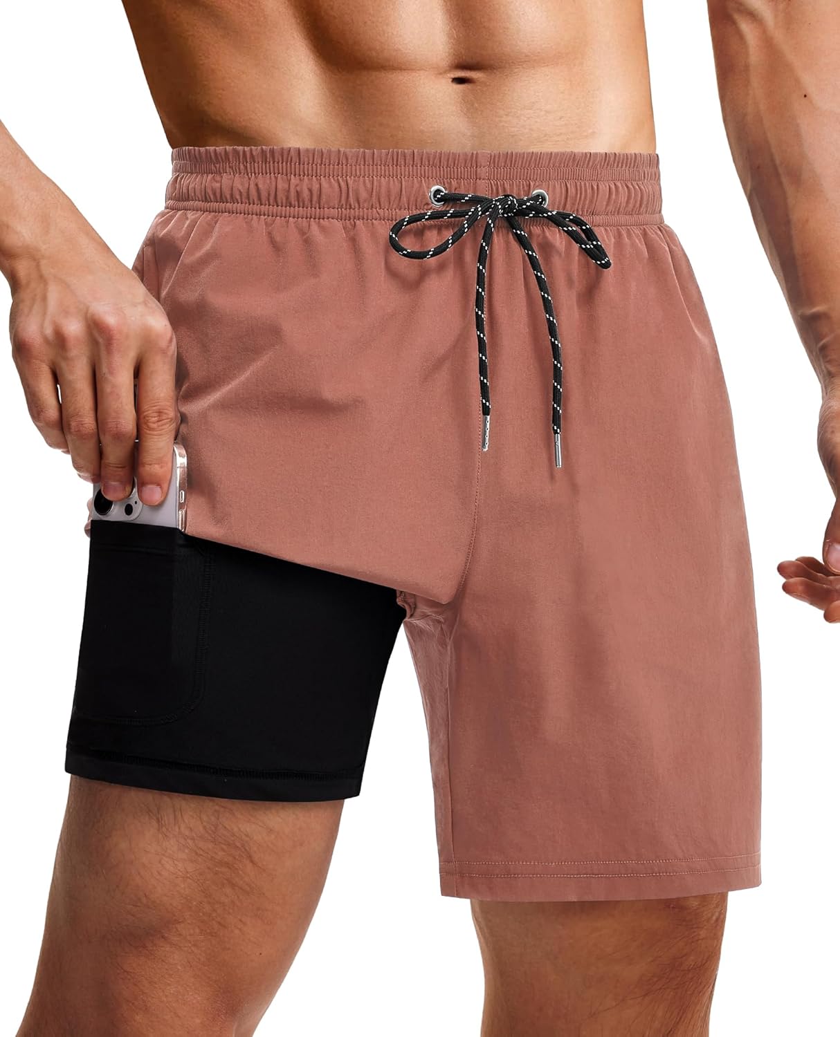 Milin Naco Mens Swim Trunks: 9 Inch 2 in 1 Compression Liner Quick Dry Stretchy Lined Beach Water Sport 14-reddish Brown Medium