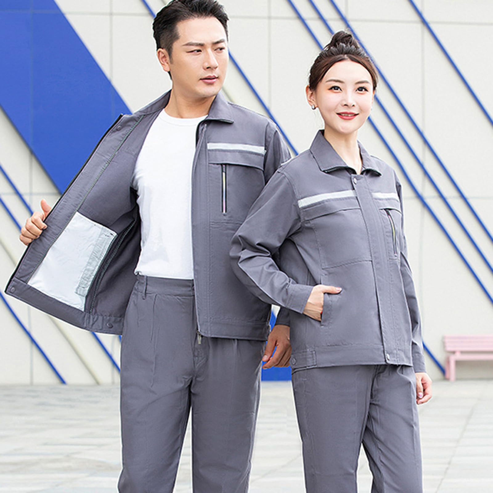 Mono De Manga Larga Trabajo Unisex Cuello De Solapa General/Standing Collar Workwear Set Chaqueta Y Pantalones Traje