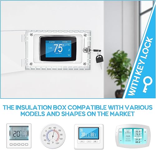 Miniatura 4 de Caja de bloqueo universal de termostato con llave, protector de termostato transparente para termostato en pared, cubierta de termostato universal