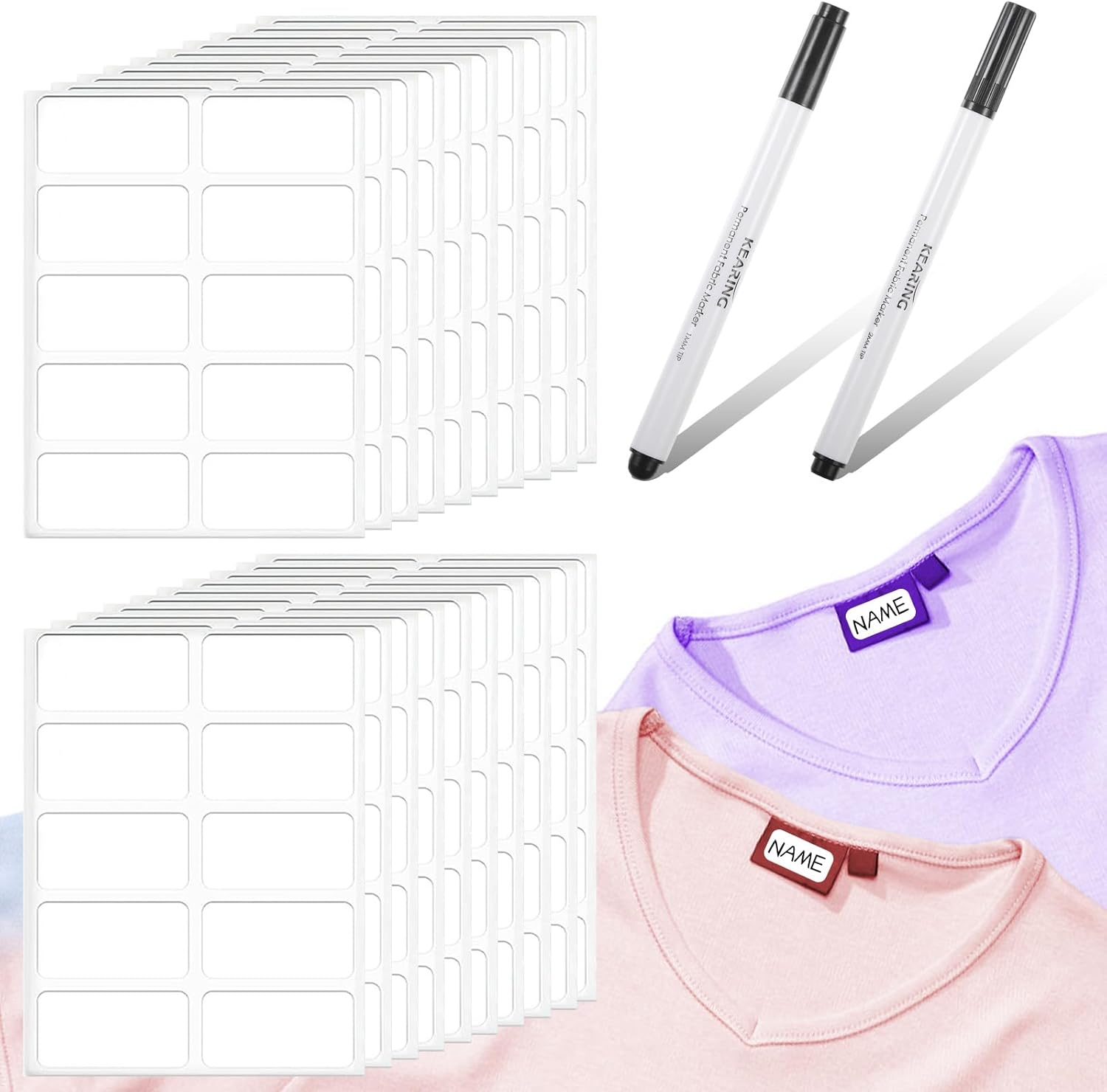 200 Pcs NoIron Clothing Labels with 2 Permanent Fabric Markers Wash