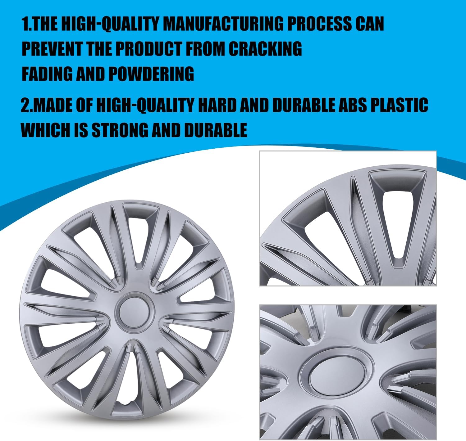 CPW 14" Universal Wheel Rim Cover Hubcaps Snap On Car Truck SUV ABS Material for Car Accessories Wheel Covers Snap Clip Tire Rim Replacement, Set of 4 (14 Inch, Silver)