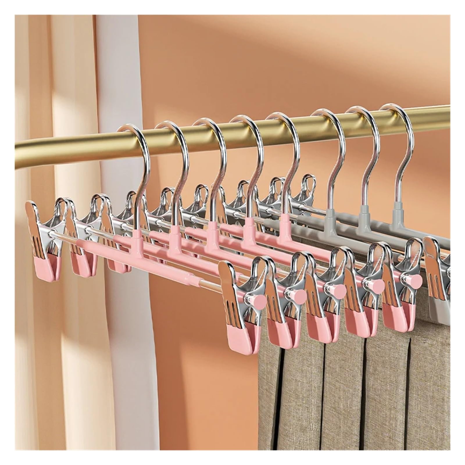 Hosenbügel 5 Stücke Edelstahl Hosen Clip Schlafzimmer Schränke Lagerung Organizer Kleiderbügel Kleiderständer Mantel Kleidung Shop Kleiderschrank