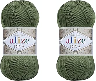 Alize Diva Yarn Hand Knitting Yarn 100% Microfiber Acrylic Yarn Alize Diva Silk Effect Thread Crochet Art Lace Craft Lot of 2 skeins 200gr 767 yds (79-Basil)