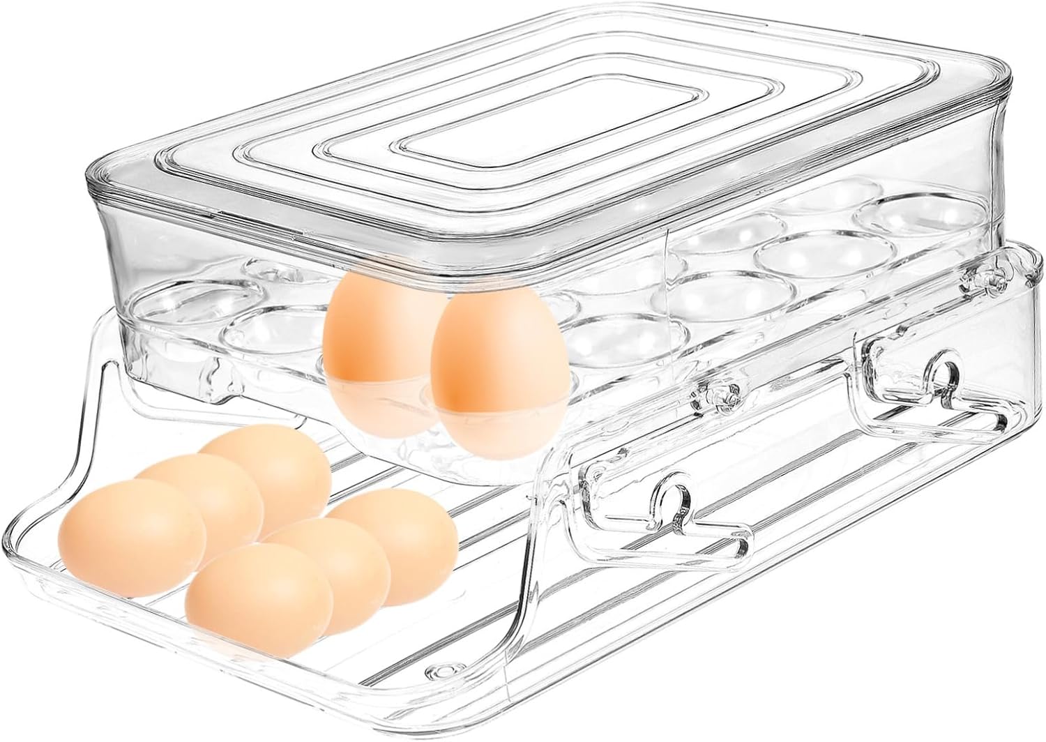 ABOOFAN Transparent Egg Storage Box Stackable Automatic Rolling Egg Dispenser with Lid Pet Refrigerator Organizer and Easy Access