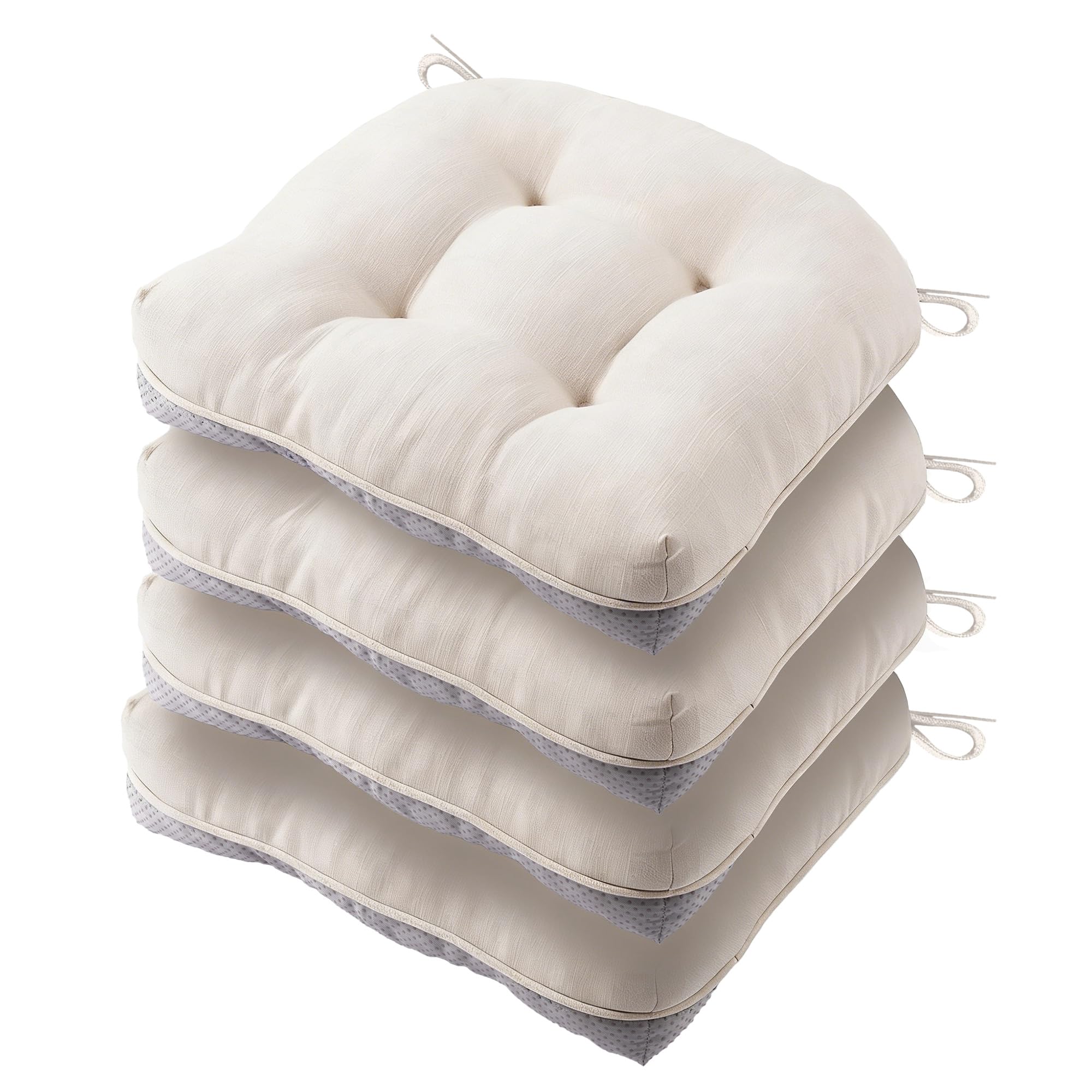 Battilo Waterproof Dining Chair Cushions Set of 4, 15.5"x15.5"x4", Beige