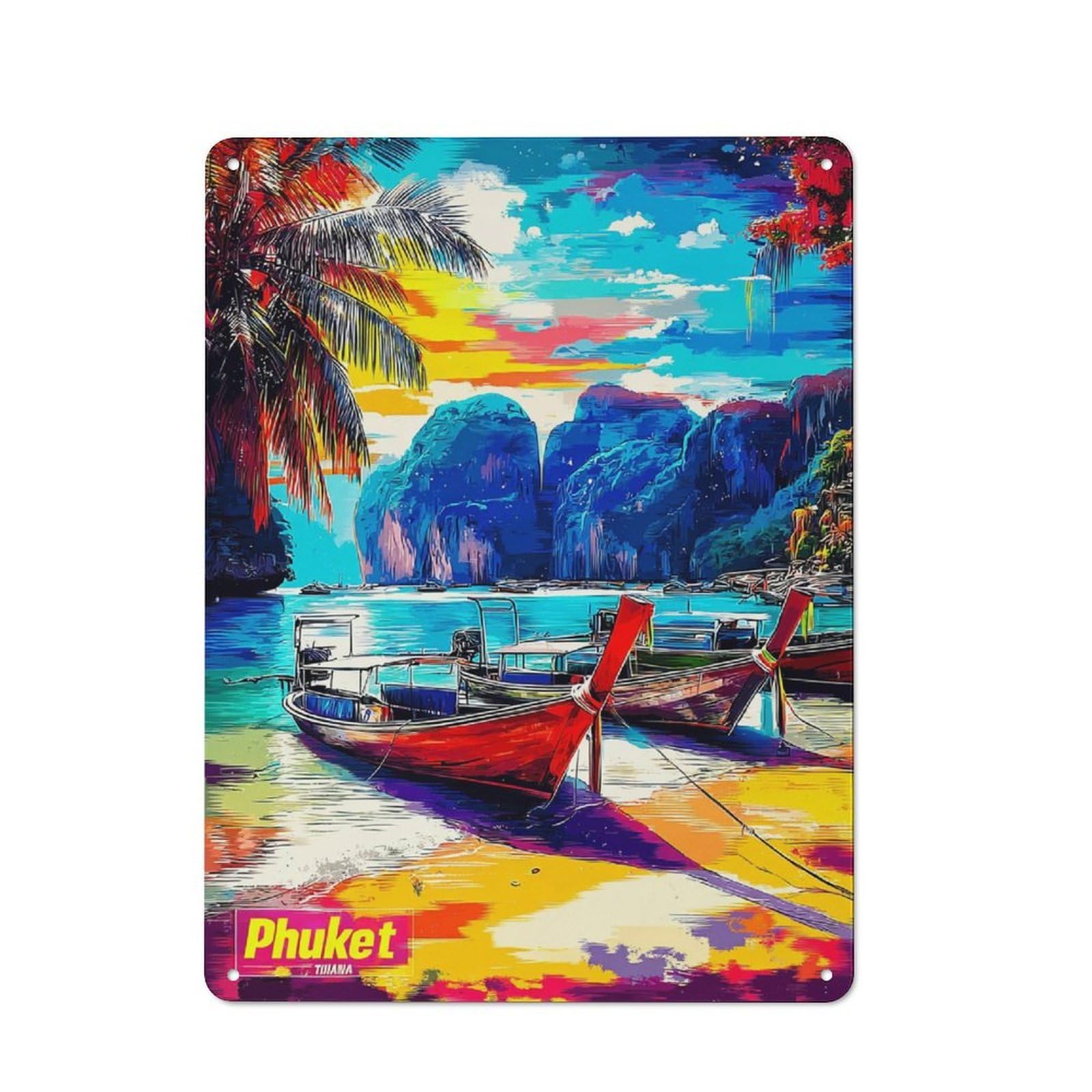 Junmoney Colorful Sunset In Phuket -1 Rustic Metal Wall Sign 40X30cm Featuring For Pub Or Café, For Vintage Wall Decor Fans, For Metal Sign Collectors
