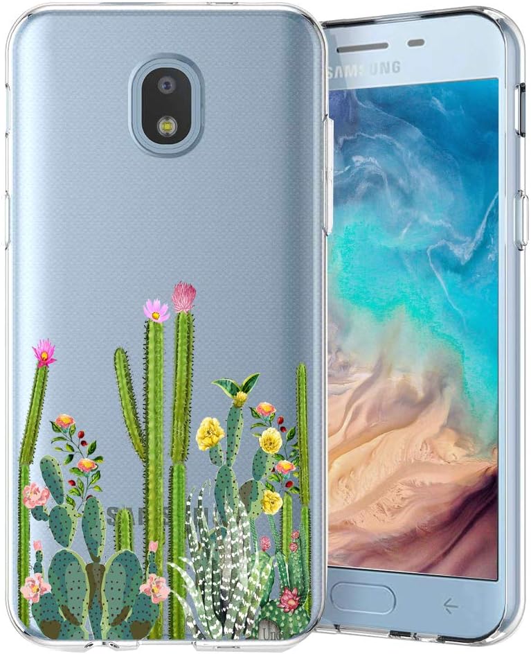 Unov Case Clear with Design for Galaxy J3 2018 Slim Protective Soft TPU Bumper Embossed Pattern Cover Galaxy J3 Achieve J3 Star Express Prime 3 J3 V 3rd (Cactus Succulents)