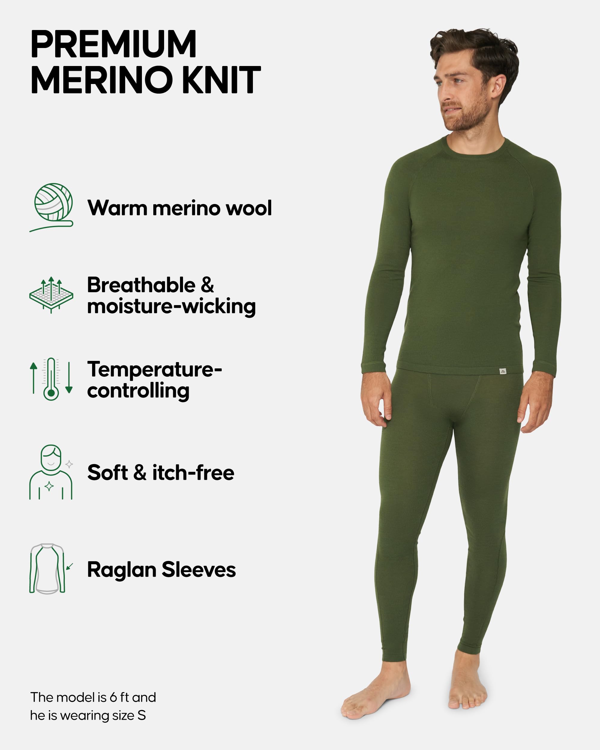 DANISH ENDURANCE Intimo Termico Uomo Lana Merino, Maglia Termica Uomo e Pantaloni Termici, Calzamaglia Termica Uomo Invernale per Sci, Trekking