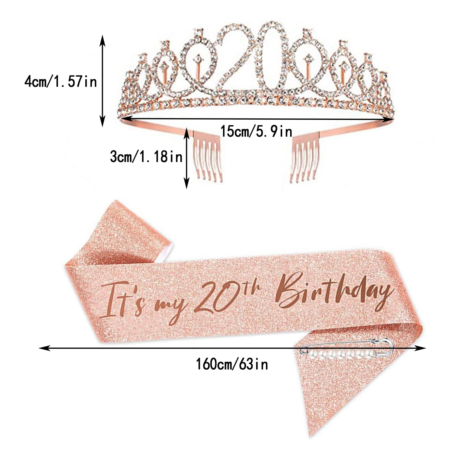 20 Anni Compleanno: Set di Decorazione per Feste di Buon Compleanno, Incl. Coroncina e Fascia
