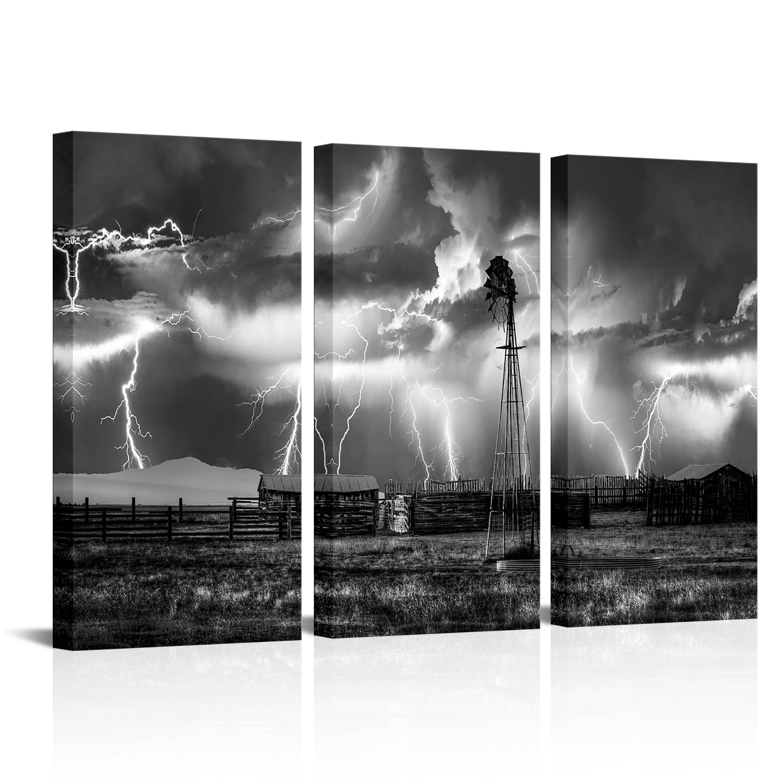 sechars 3 Piece Black and White Wall Art Lightning Strikes in The