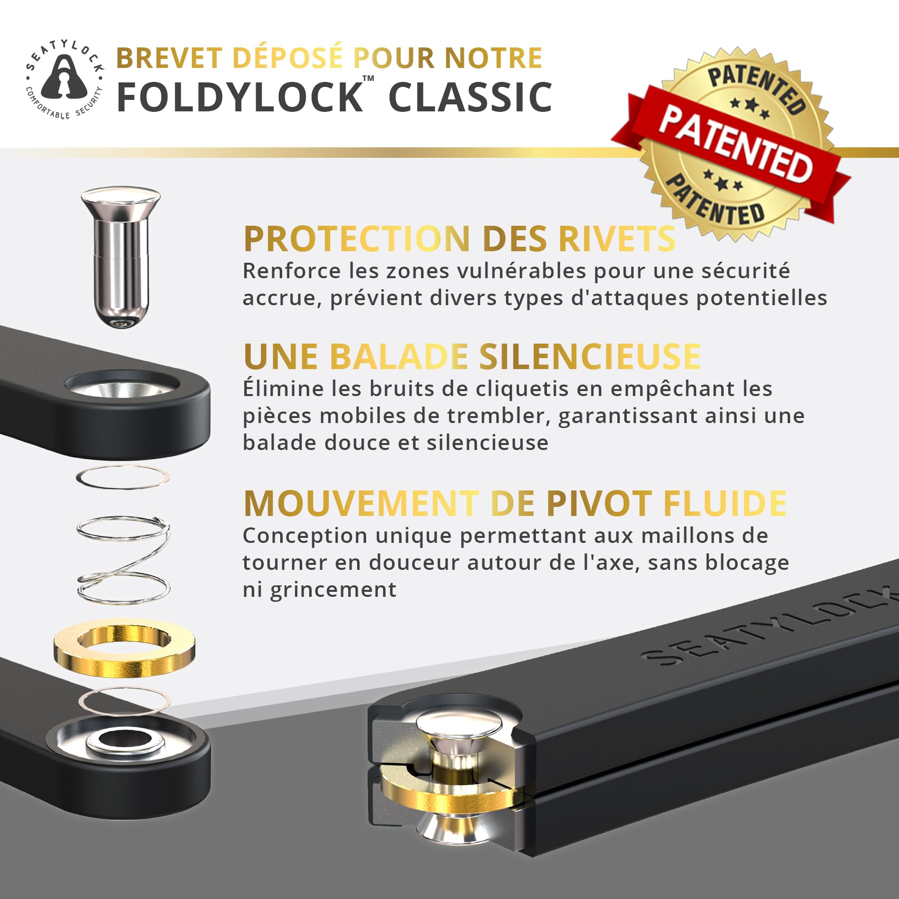 Seatylock FoldyLock Classic Antivol Velo Pliable - Antivol Pliable avec Clés - Cadenas Velo 3 Ans de Tranquillité d'Ésprit - Niveau Sécurité 16/18 - Classé Sold Secure Gold - 100cm