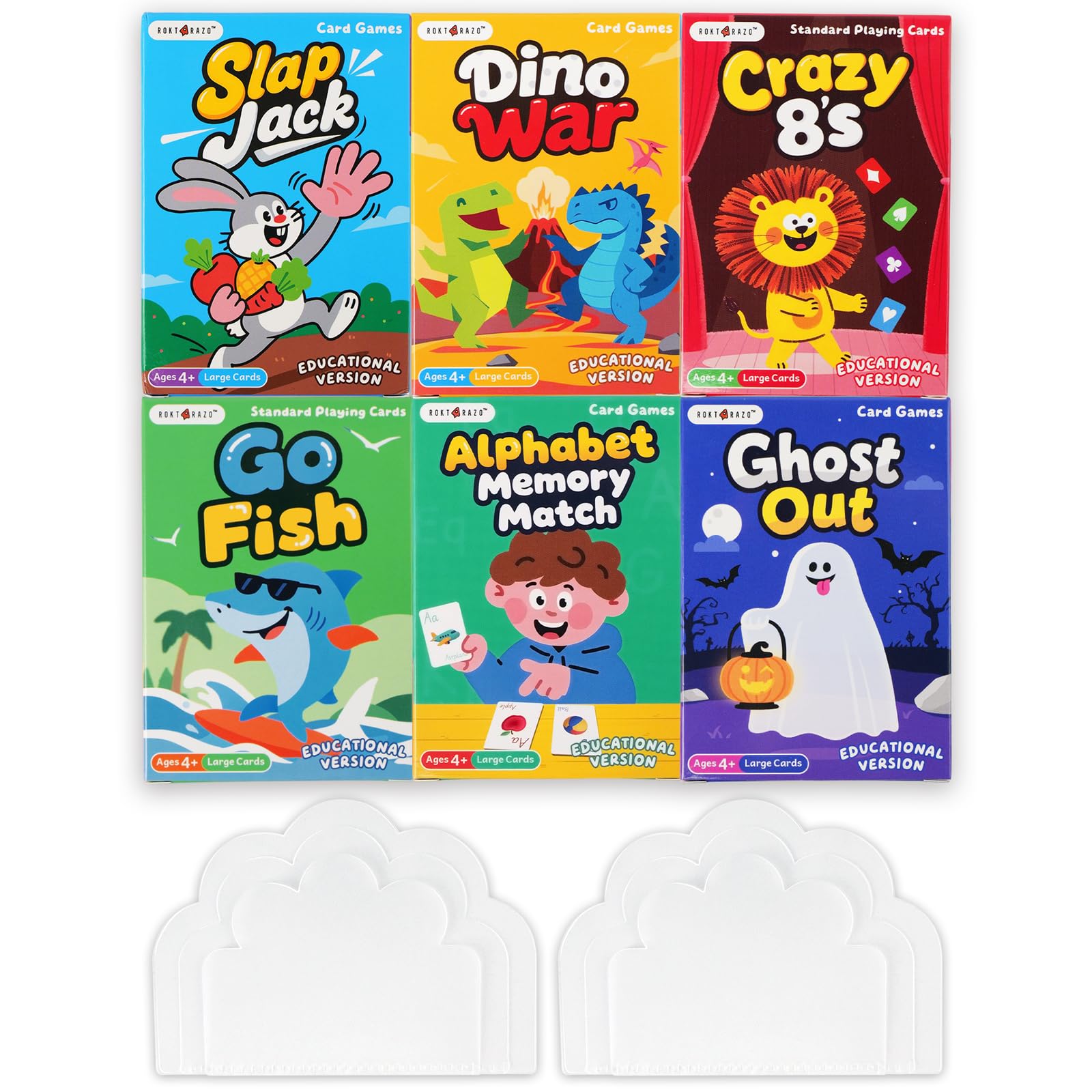 rokt&razo 6 in 1 Educational Kids Card Games, Alphabet Memory Match, Slap Jack, Go Fish, Crazy Eights, War
