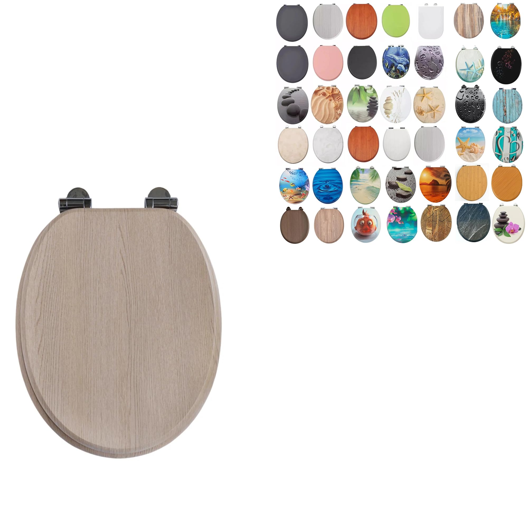 Burakh Light Oak 18" Mdf Toilet Seat Universal Adjustable Fit Most Toilets Oval Seat┃Bathroom Standard Wooden Mdf Toilet Seat | Wc Seat +Fittings (Light Oak)