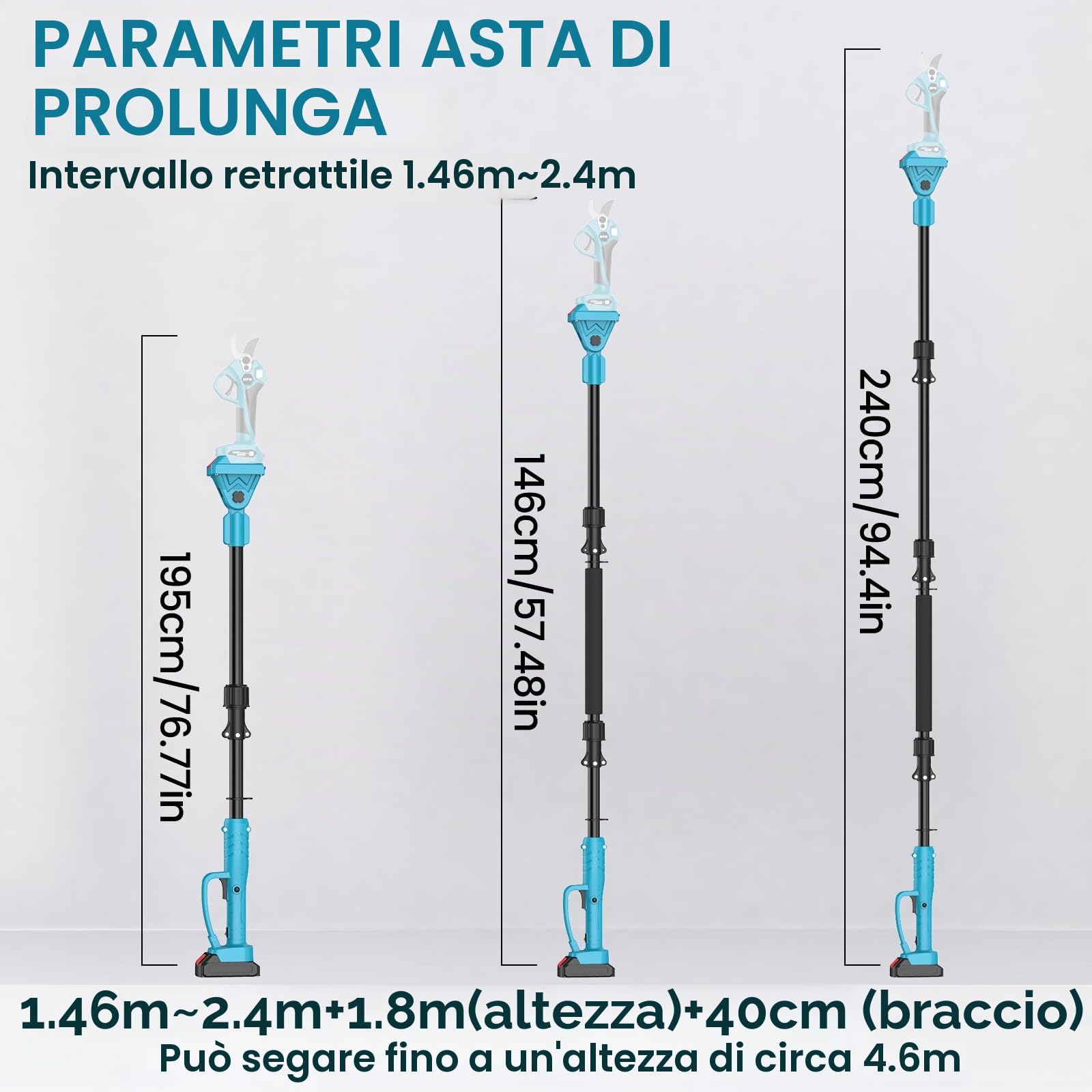 Eznaobo Asta Telescopica Per Potatura a Batteria, Di Prolunga Da , Batteria Makita 18 V, Funzione Rotazione 180 (senza Batteria), 2 M, M