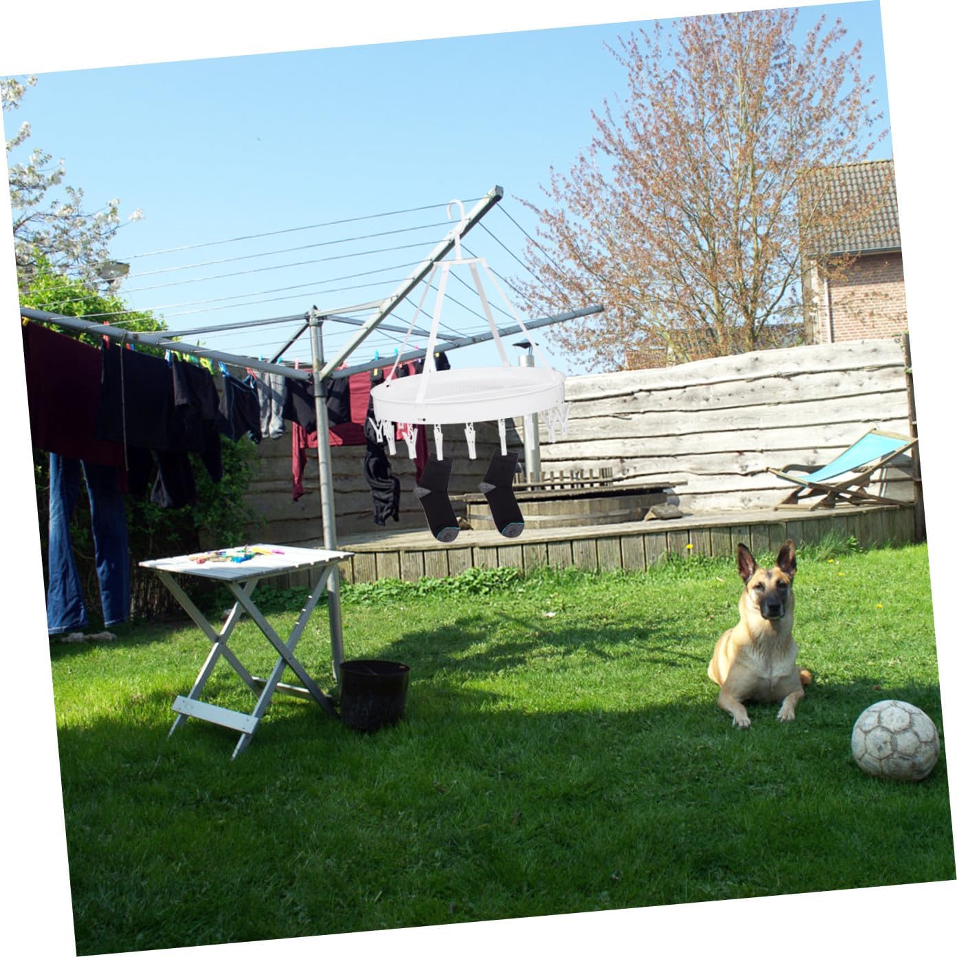 BESPORTBLE Foldable Clothes Drying Rack Single-Layer White Laundry Hanger with Windproof Hooks for Underwear, Socks, and Towels, Multipurpose Balcony Laundry Organizer