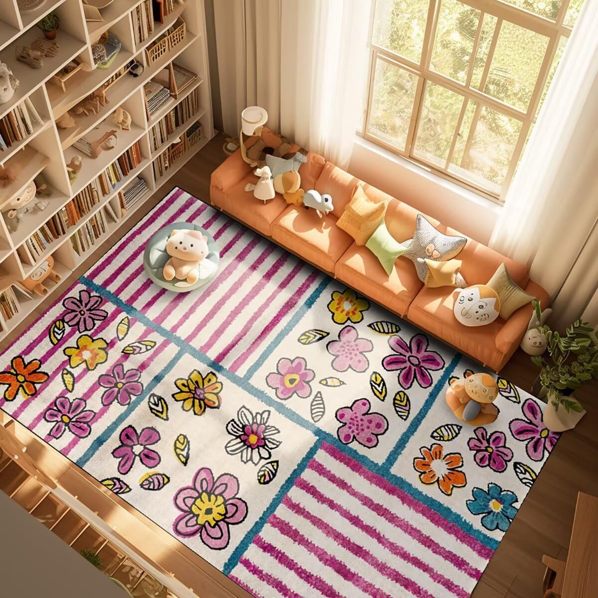 Qkjtyt Fuchsia Striped Floral Area Rugs 5'x7' Abstract