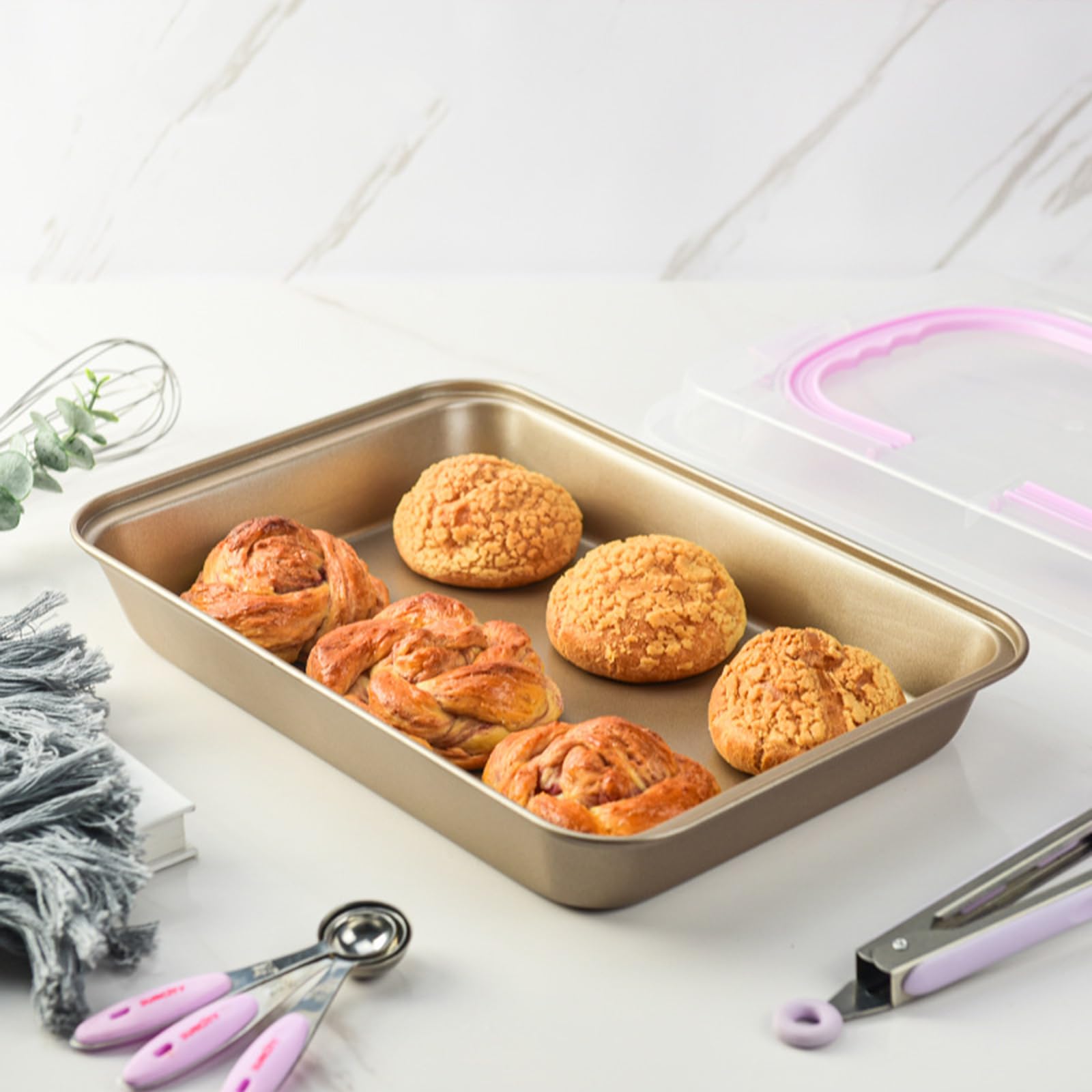 Bandeja Rectangular para Hornear Pasteles, Bandeja para Hornear con Revestimiento Antiadherente, Bandeja para Asar con y para Horno Tostador, Bandeja para Hornear