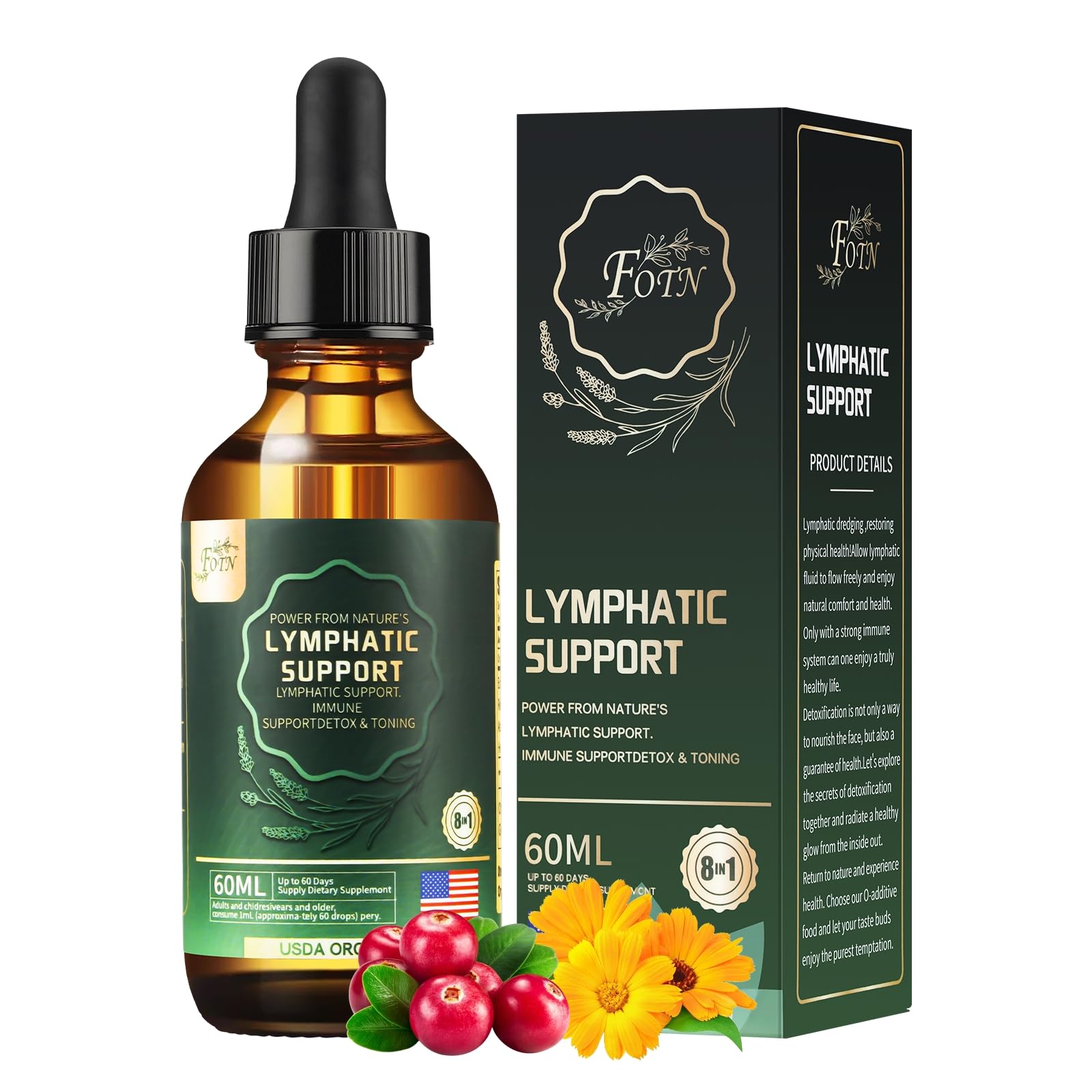 Lymphatic Drainage Drops, Herbal Supplements-Echinacea,Elderberry,Astragalus-Immune Support,Anti Inflammatory,Lymphatic Detoxd&Cleanse