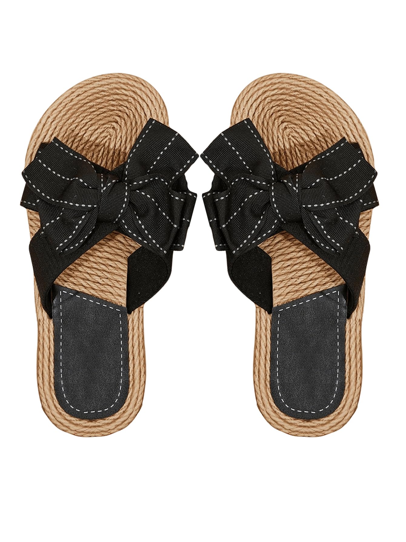 GORGLITTER Women's Bow Knot Flat Sandals Boho Sandals Open Toe Slip On Slide Slipper Single Band Summer Vacation Shoes