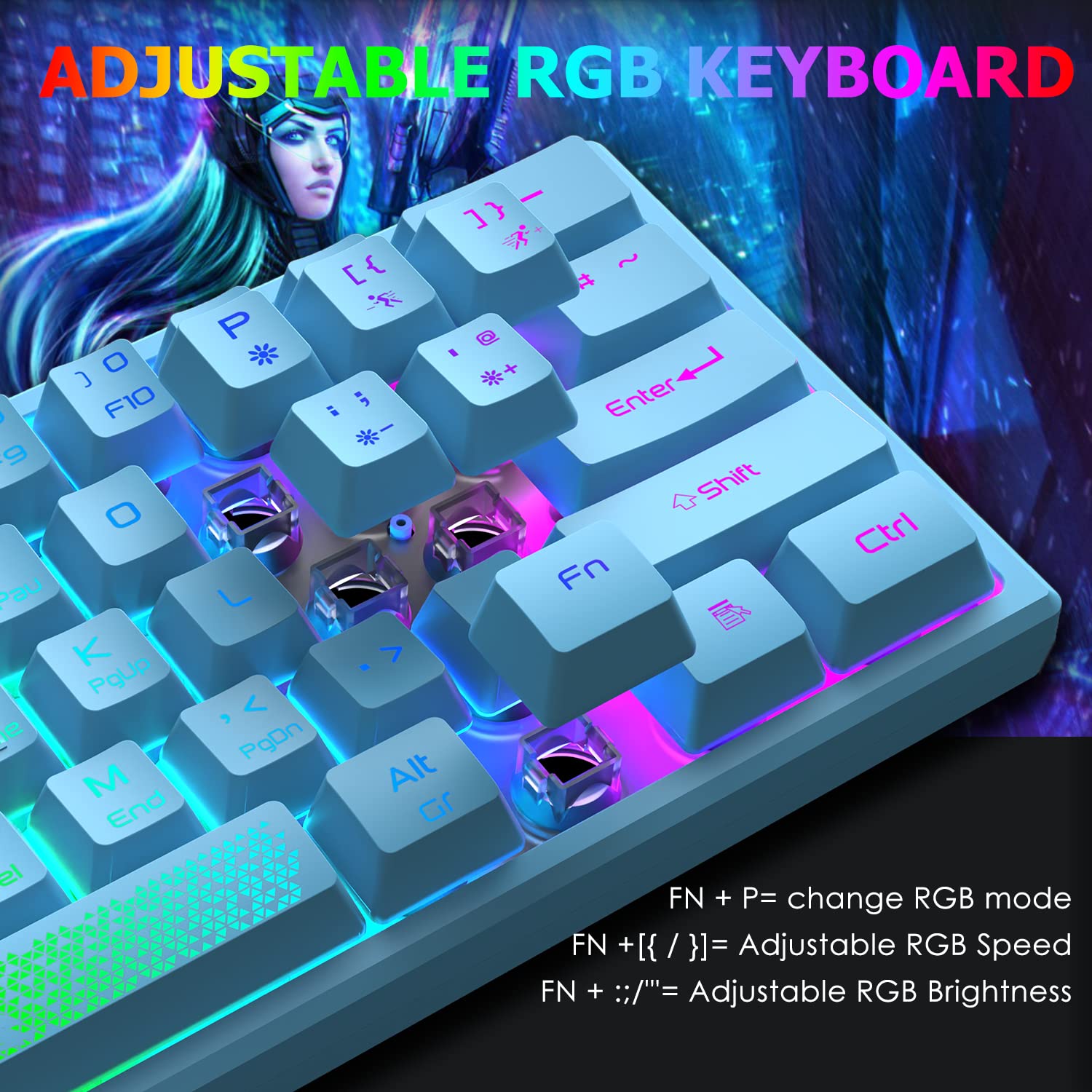 LexonElec K61-60% Compatto Set Tastiera E Mouse Da Gioco Blu - Sensazione Meccanica Qwerty Tastiera RGB - 12000 DPI Mouse - Convertitore Di Controller Per PC