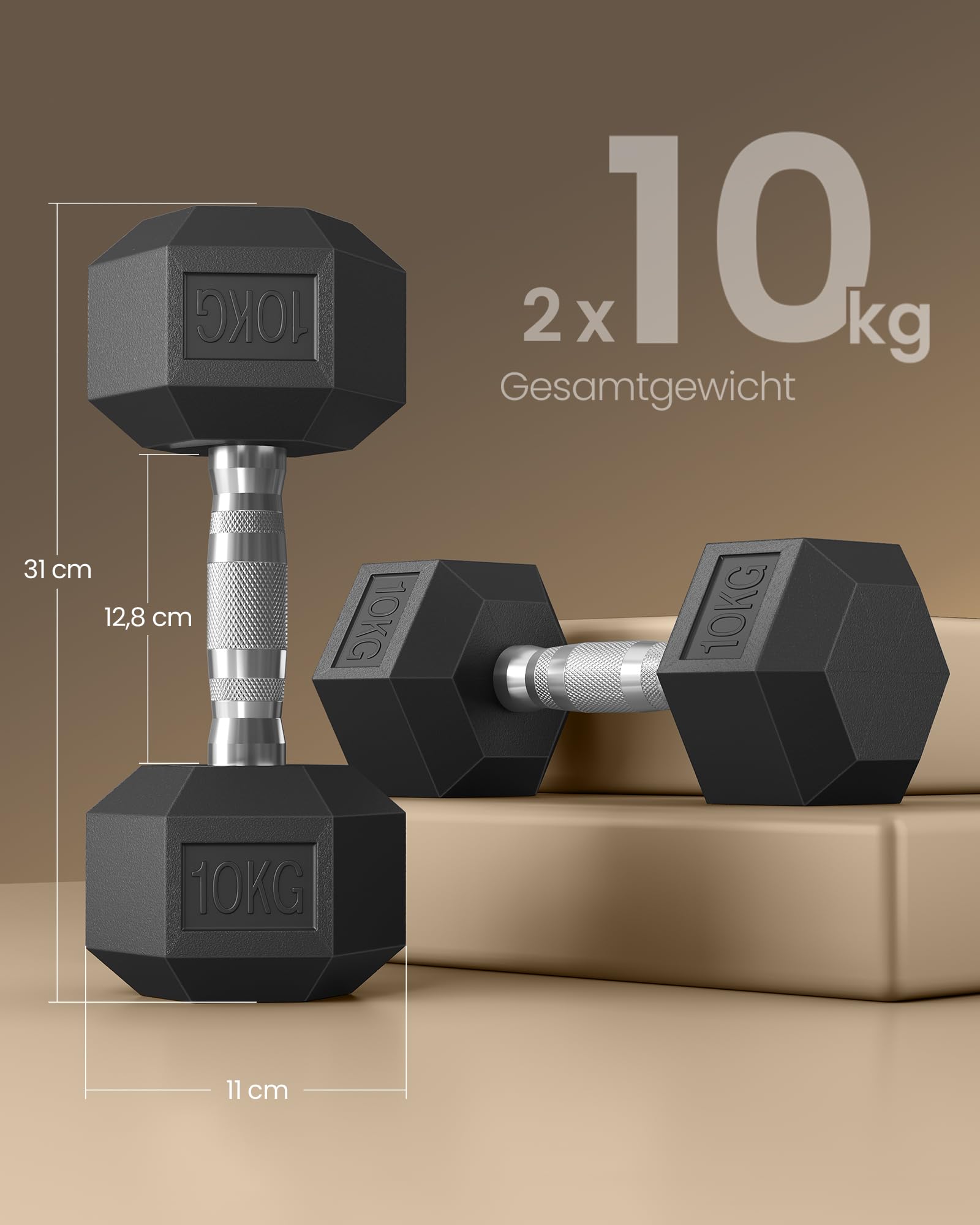 SONGMICS Hantelset, Hanteln 2er Set, Hexagon, Kurzhantel-Set, 2 x 5 kg,2 x 10 kg,für Workout, Fitnesstraining, Gewichtheben für Zuhause, Fitnessstudio