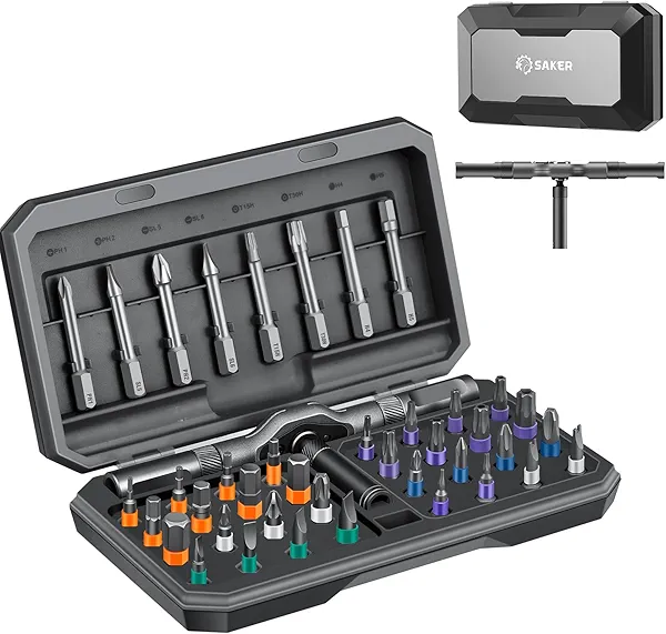 Saker 42 in 1 Magnetic Screwdriver Set, Multi Bit Free Combination Ratchet Screwdriver Set Portable Repair Tool Kit for Christmas Gifts Furniture, Computer, Bicycle and DIY Grey