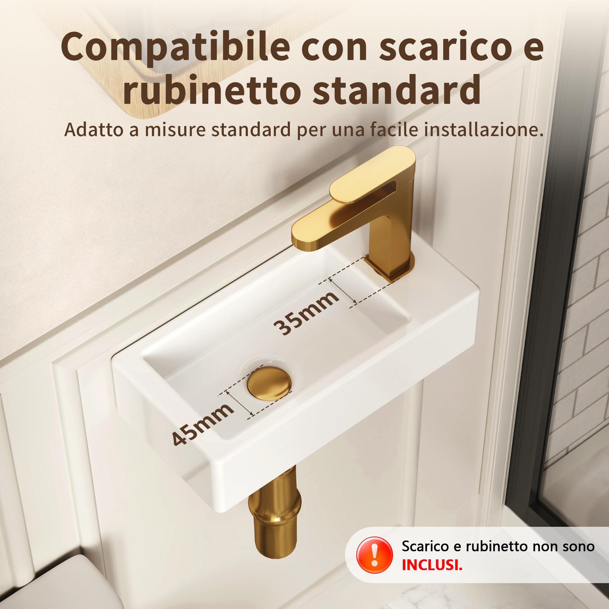 DeerValley - Piccolo lavabo da bagno rettangolare, 38 x 17,8 cm, montaggio a parete, per bagno, toilette, sospeso, design salva-spazio, facile da pulire, in ceramica nera opaca