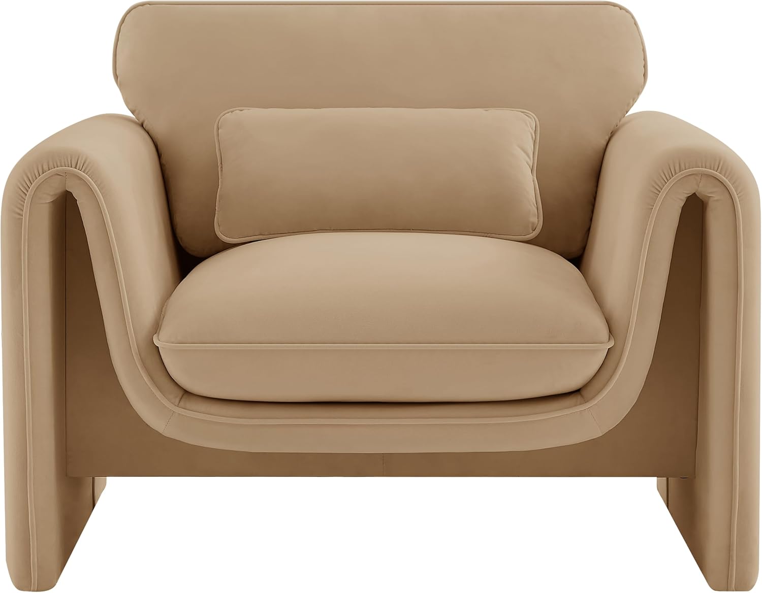 Meridian Furniture 199Camel-C Sloan Collection Modern | Contemporary Velvet Upholstered Chair with Soft Camel Velvet Fabric, Curved Arms, 42" W x 38" D x 31" H, Camel