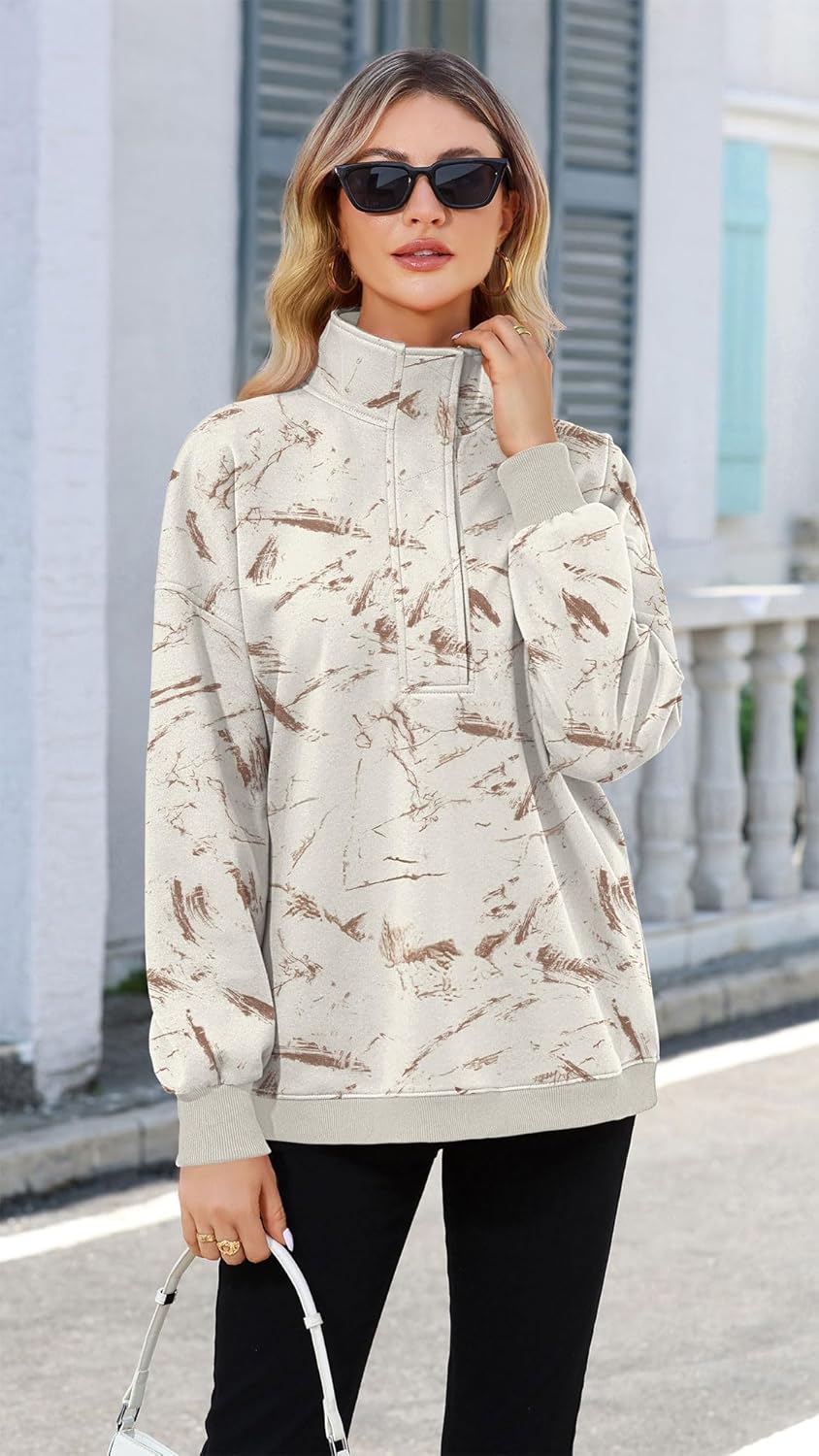 Soesdemo Oversized Sweatshirts for Women No Hood Mock Neck Fleece Lined Waffle Long Sleeve Button Pullover Tunic Sweatshirt - Image 2