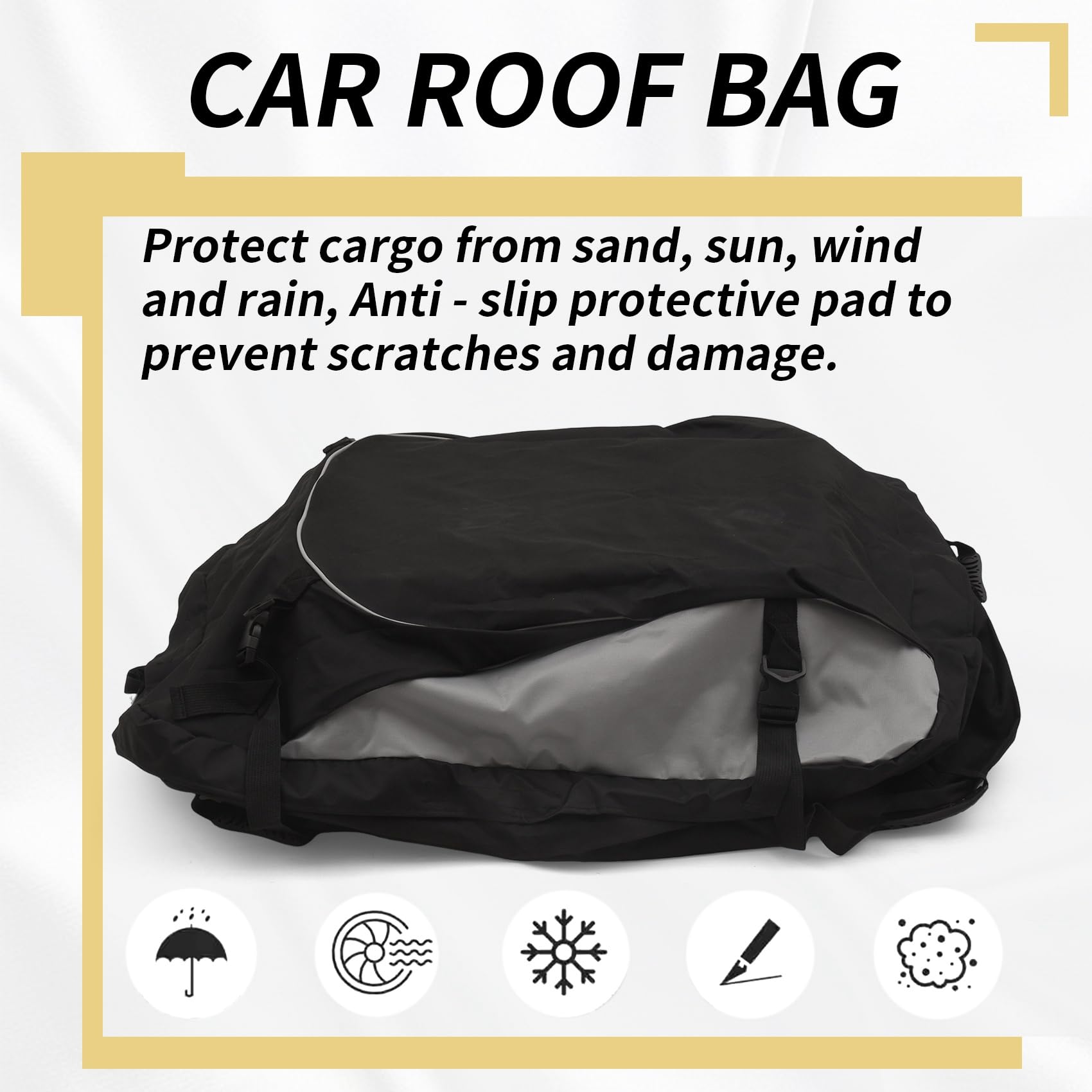 Bolsa de Techo de Coche y Soporte de Carga en la Azotea 15 Pies CúBicos Bolsa de Trabajo Pesado Bolsa de Almacenamiento Impermeable para Techo de Coche Bolsa Universal