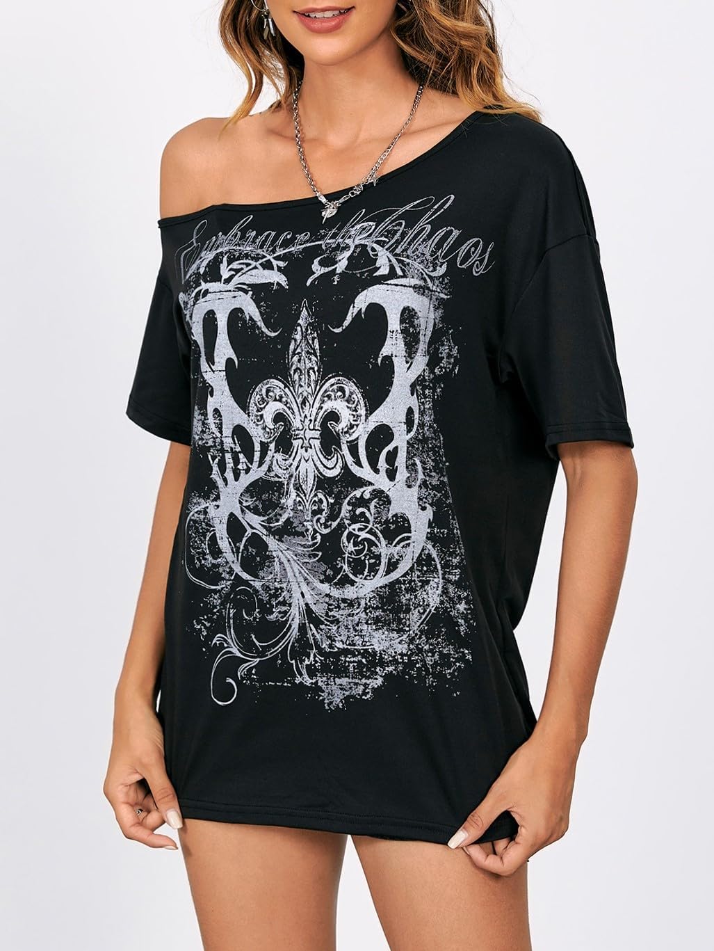 SOLY HUX Women's Off The Shoulder Tops Graphic Tees Y2k Vintage Gothic Oversized T Shirts Streetwear - Image 5